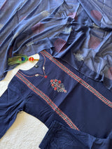 Pure Cotton A-Line Kurti Pant Set with Real Mirror Hand Work & Mul Cotton Dupatta