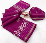 Premium Binny Crepe Printed Saree | Katha Work & Zari Border Ethnic Wear