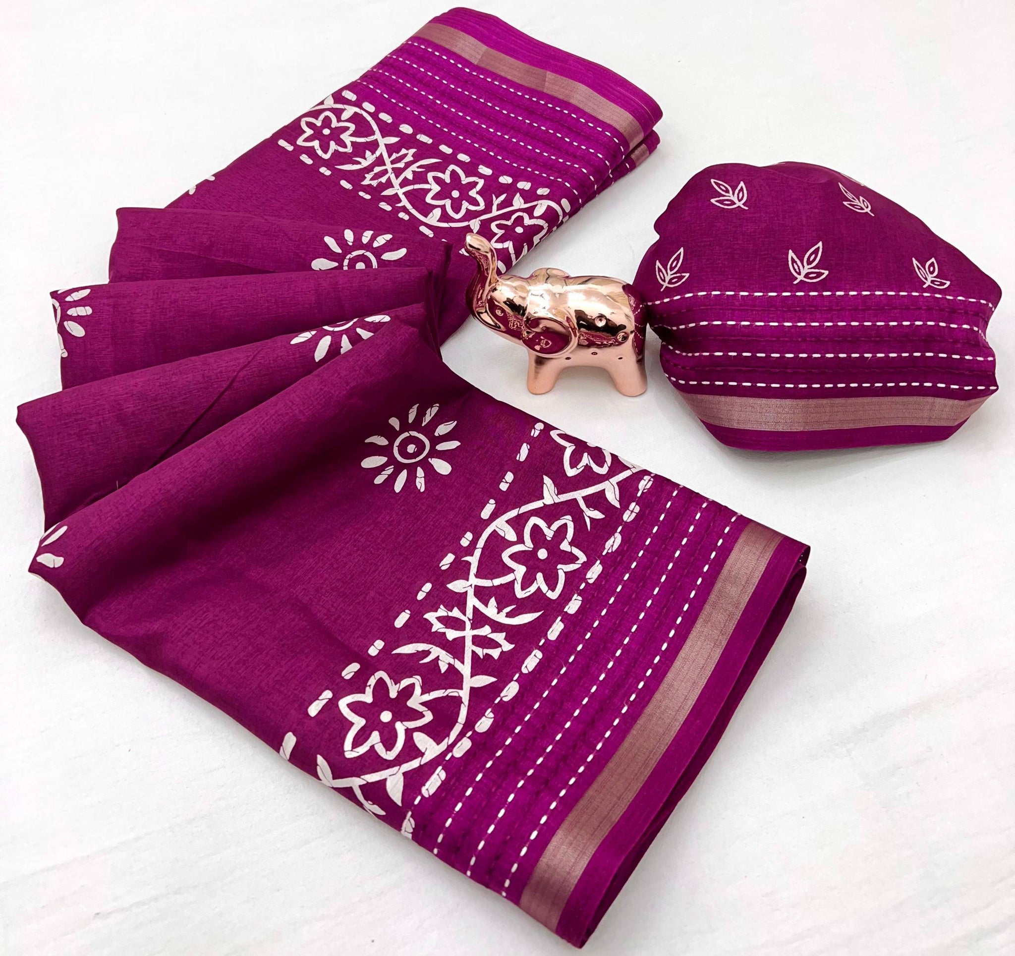 Premium Binny Crepe Printed Saree | Katha Work & Zari Border Ethnic Wear
