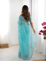 Designer Embroidered Organza Saree - Luxury Wedding Wear with Sequin Work