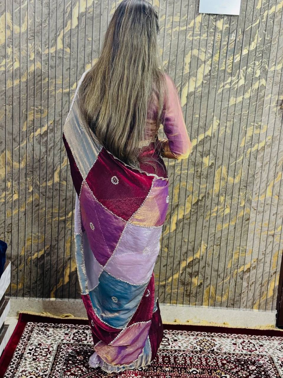 Viral Instagram Trending Soft Shine Space Silk Saree with Silver Cut Dana Handwork