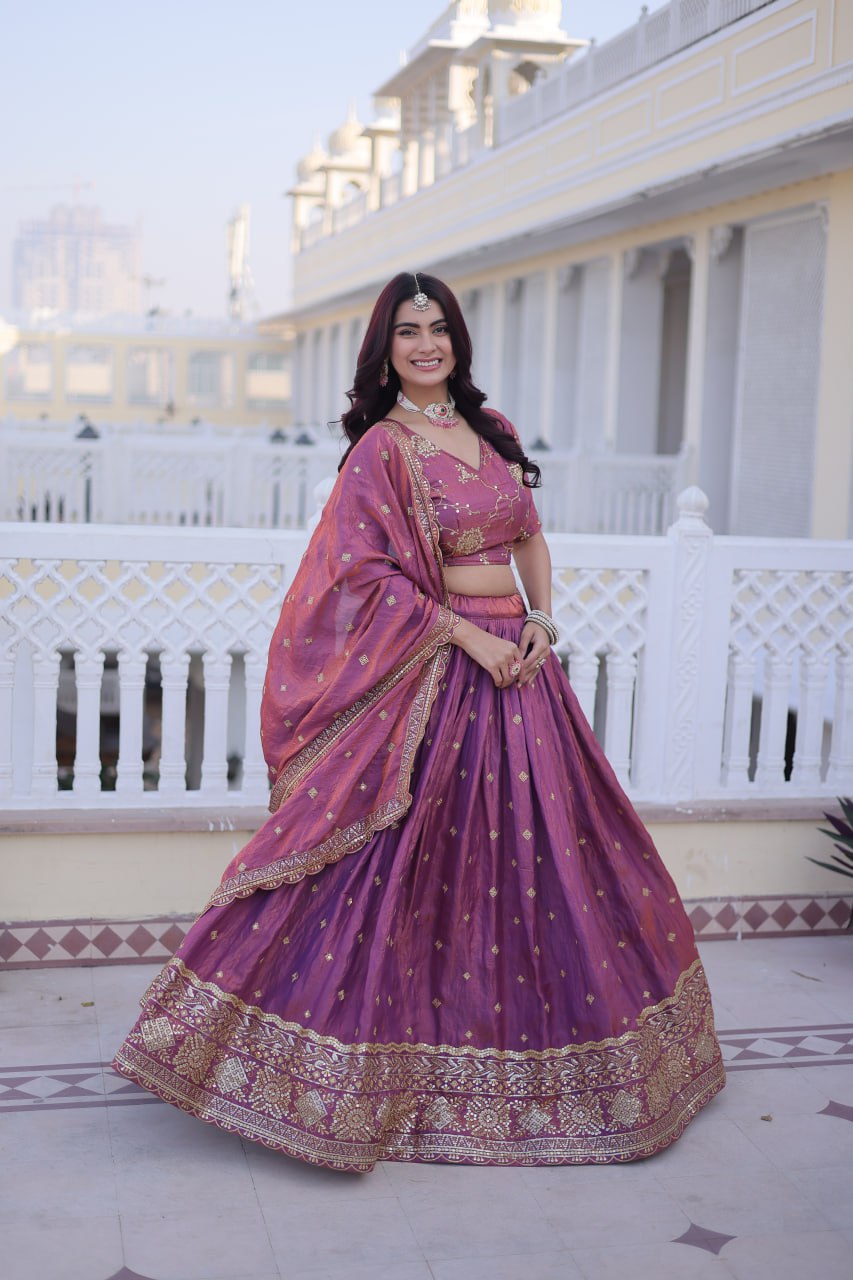 Designer YSL Silk Lehenga Choli with Zari & Sequins Embroidery