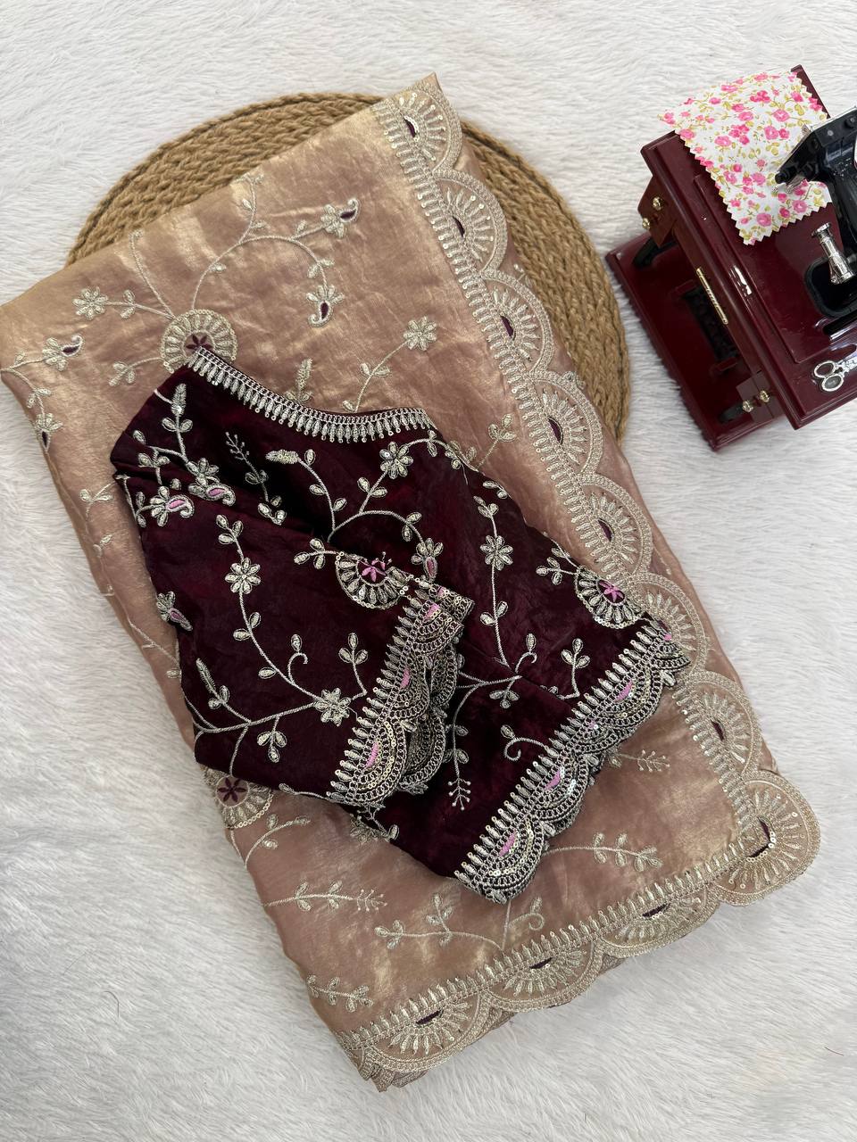 eavy Fendy Silk Party Wear Saree with Intricate Thread Embroidery
