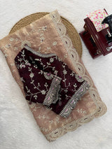 eavy Fendy Silk Party Wear Saree with Intricate Thread Embroidery