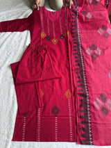 Hand Block Print Pure Cotton Kurti Set with Real Mirror Work & Mul Cotton Dupatta