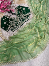 Premium Fendy Satin Silk Designer Saree with 5mm Sequins & Coding Embroidery Work | Fully Stitched Blouse