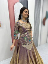 Designer Pure Silk Satin Lehenga Set with Thread & Sequence Embroidery | Fully Stitched Ethnic Bridal Wear