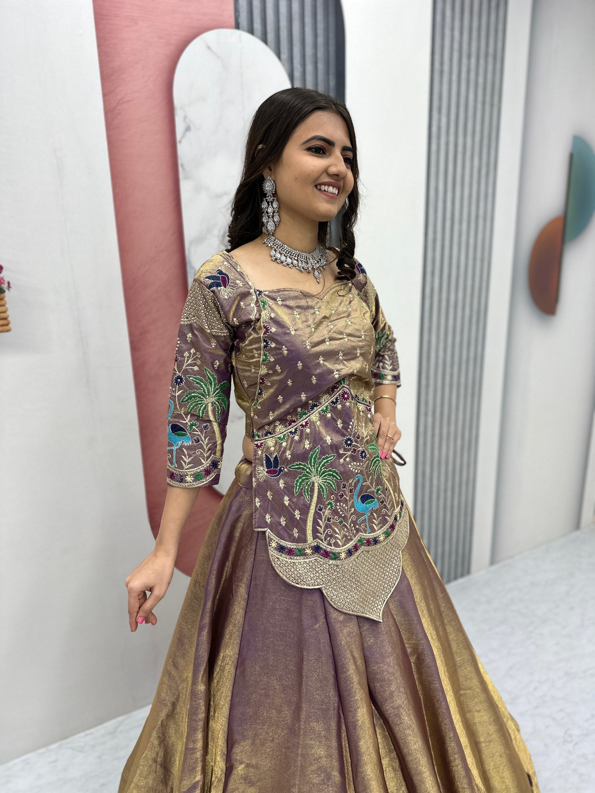 Designer Pure Silk Satin Lehenga Set with Thread & Sequence Embroidery | Fully Stitched Ethnic Bridal Wear