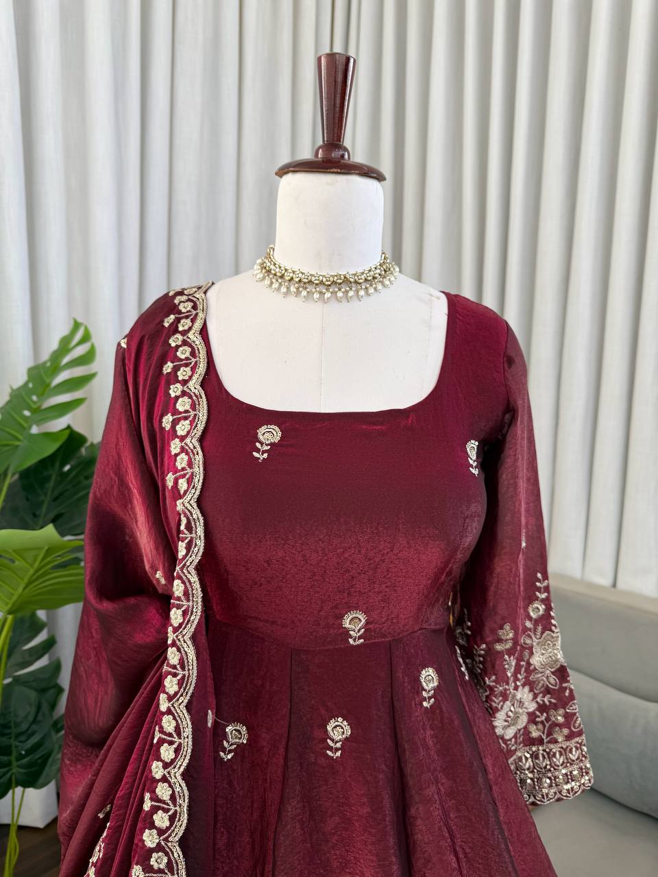 Designer Fendy Silk Anarkali Suit Set with Thread & Sequins Work – Festive & Wedding Wear
