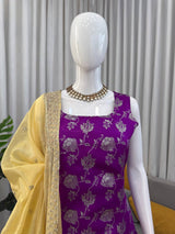 Jacquard Thread & Sequence Work Kurti Plazo Set with Crunchy Silk Dupatta – Festive Ethnic Wear for Women