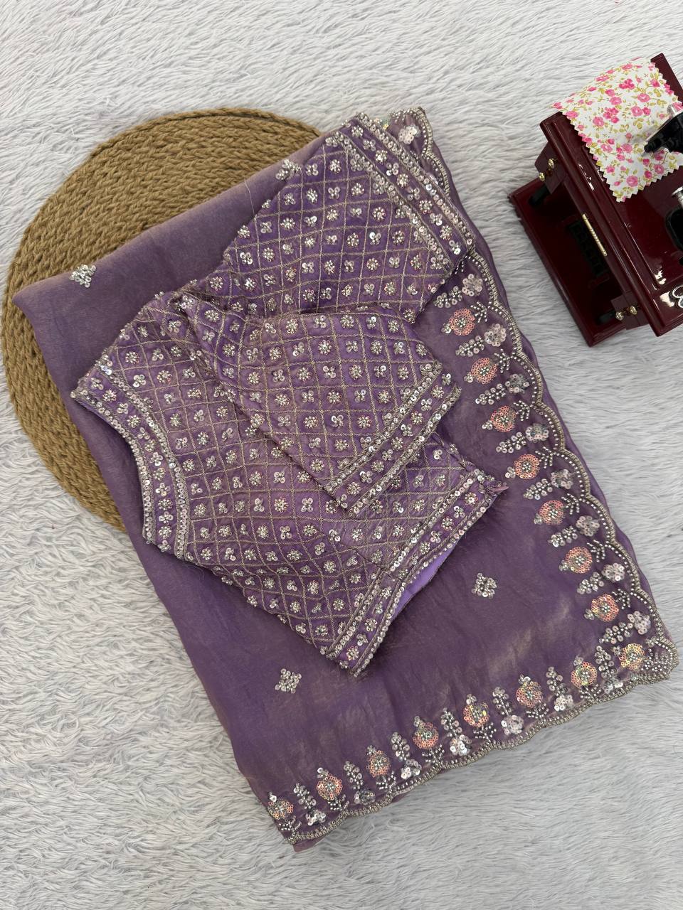 Designer Fendy Silk Saree with Heavy Beads, Thread & Sequin Work | Wedding & Party Wear