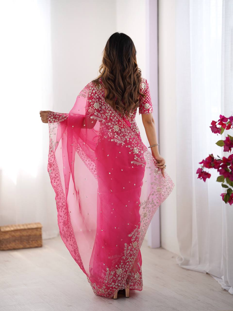 Heavy Organza Silk Saree with Thread & Sequin Embroidery | Designer Wedding & Festive Wear Saree for Women