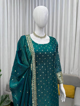 Heavy Fendy Silk Salwar Suit Set with Dupatta – Thread & Sequence Embroidery Kurta Pant Set