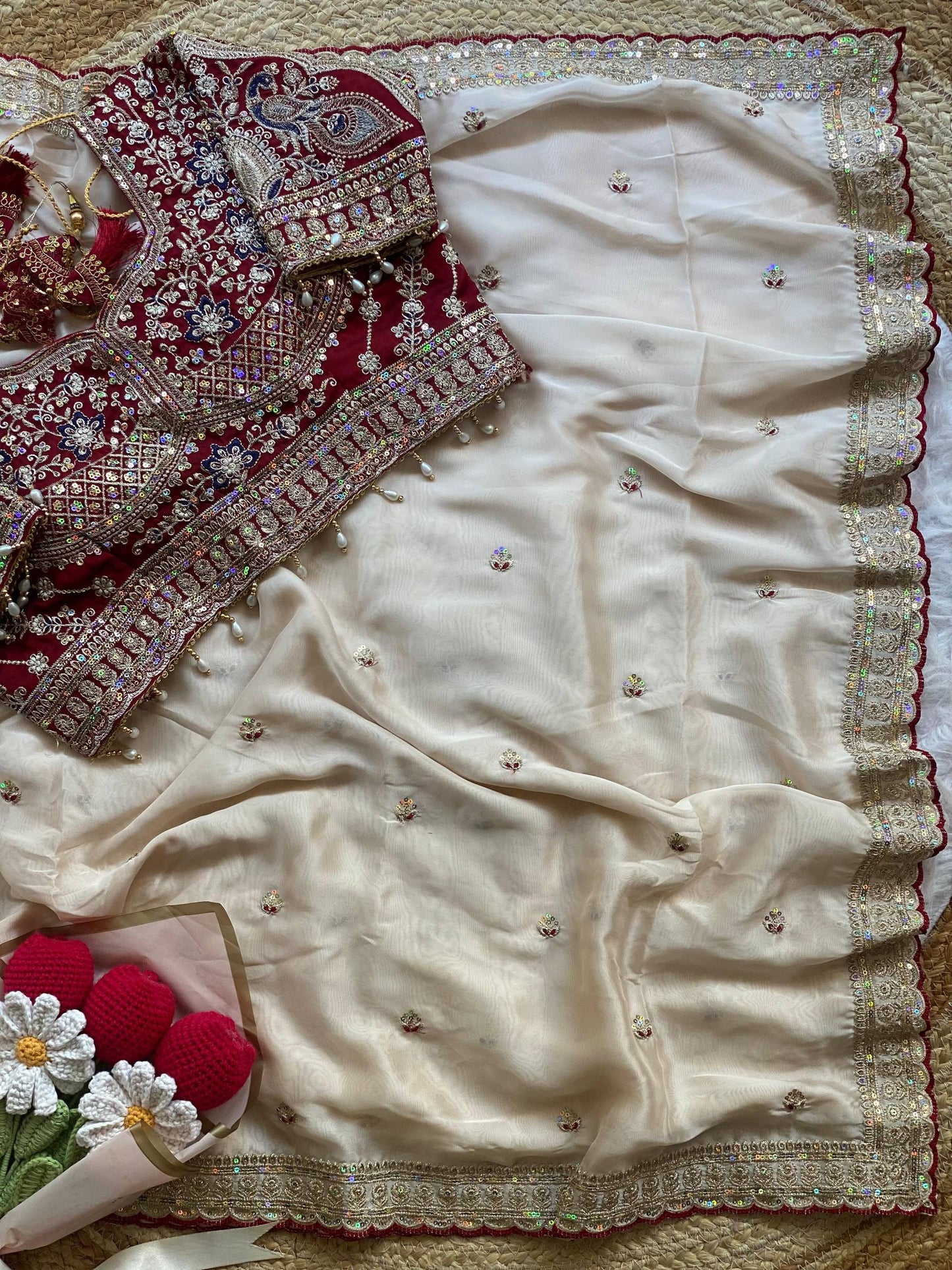 Premium Rangoli Silk Saree with Thread Sequins Jari Work & Designer Blouse