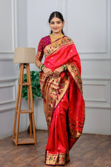 Premium Lotus Paithani Soft Silk Saree with Pure Copper Zari Border & Brocade Blouse Piece