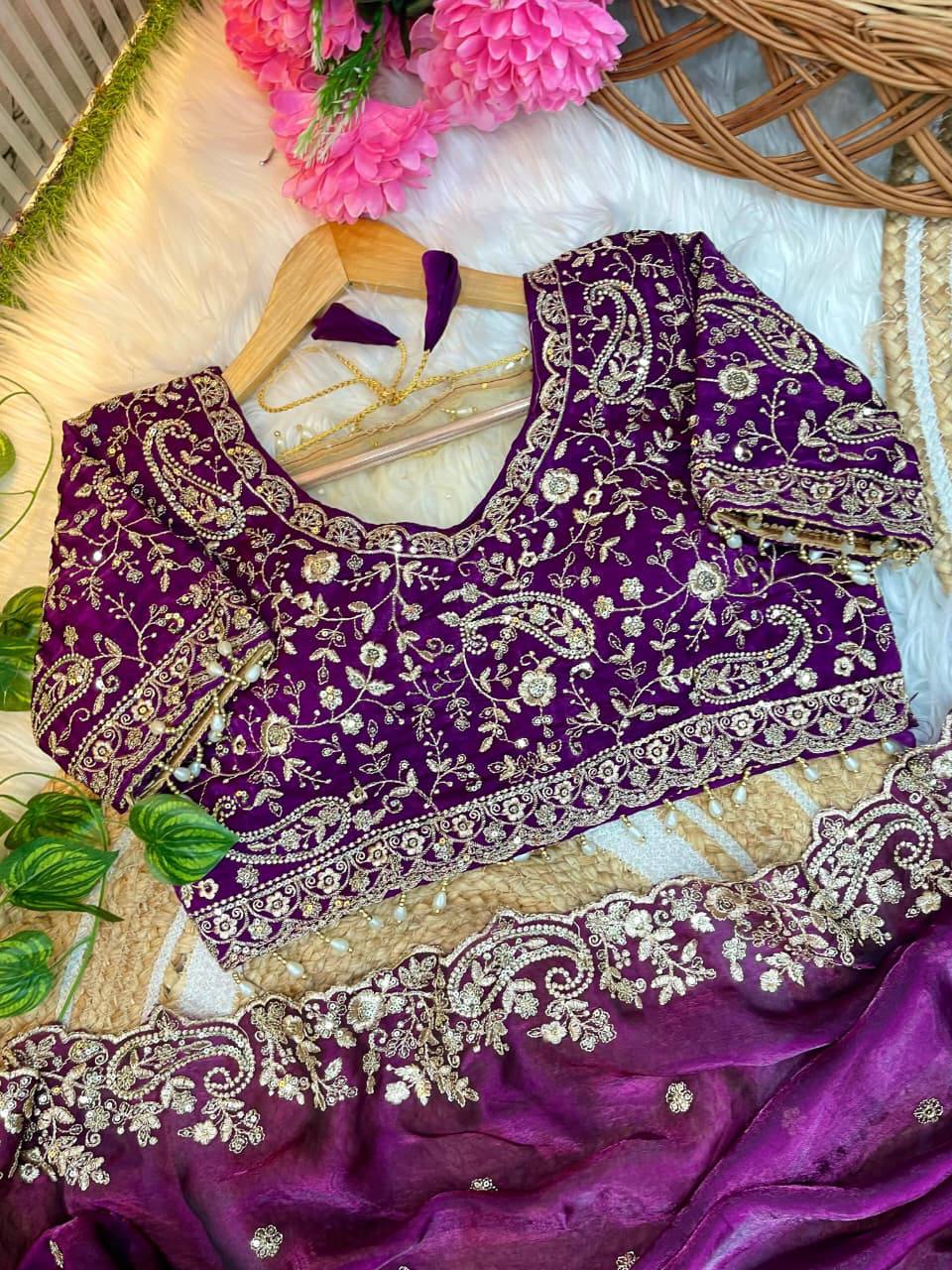 Premium Fendy Satin Designer Saree with Heavy Embroidery & 3mm Sequin Work – Luxury Ethnic Celebration Wear