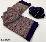 Pure Modal Silk Ajrakh Saree with Handblock Prints & Traditional Lagadi Patta – Authentic Artisan Handloom