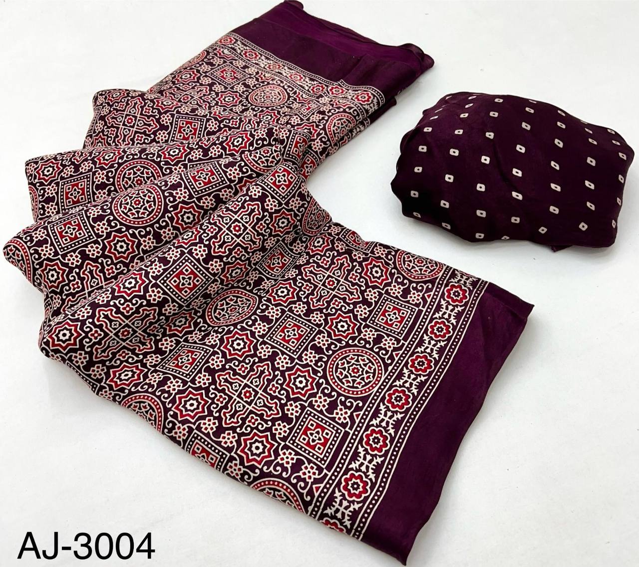 Pure Modal Silk Ajrakh Saree with Handblock Prints & Traditional Lagadi Patta – Authentic Artisan Handloom