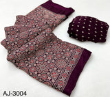 Pure Modal Silk Ajrakh Saree with Handblock Prints & Traditional Lagadi Patta – Authentic Artisan Handloom