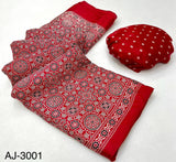 Pure Modal Silk Ajrakh Saree with Handblock Prints & Traditional Lagadi Patta – Authentic Artisan Handloom