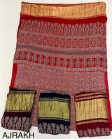 Pure Modal Silk Ajrakh Saree with Handblock Prints & Traditional Lagadi Patta – Authentic Artisan Handloom