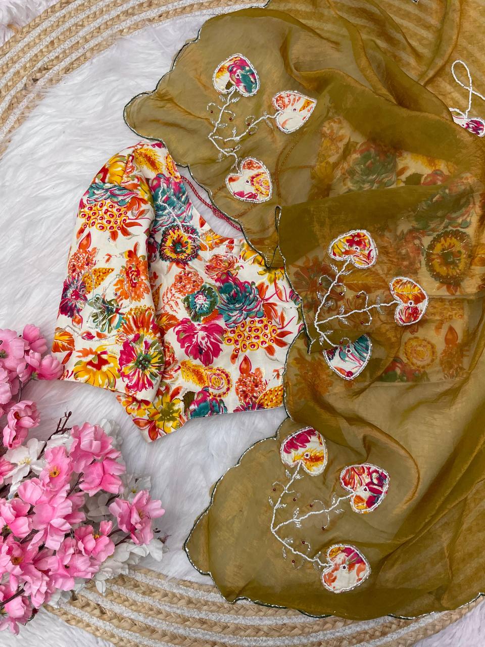 Premium Shreeveli Silk Saree with Designer Khatli Handwork & Scalloped Aarco Border – Luxury Ethnic Wear