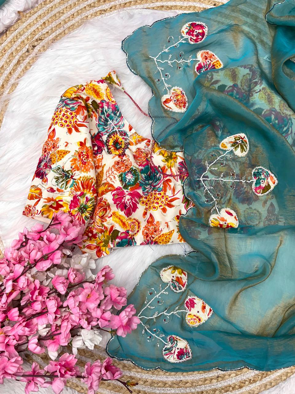 Premium Shreeveli Silk Saree with Designer Khatli Handwork & Scalloped Aarco Border – Luxury Ethnic Wear