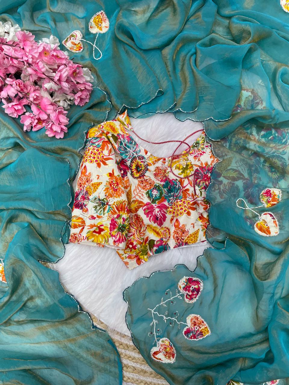 Premium Shreeveli Silk Saree with Designer Khatli Handwork & Scalloped Aarco Border – Luxury Ethnic Wear