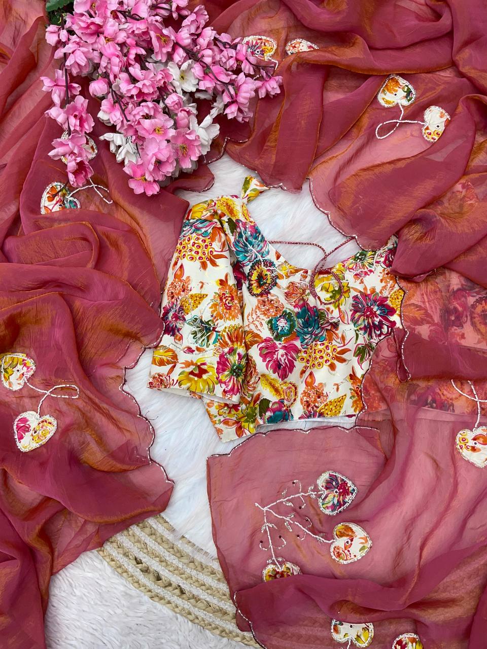 Premium Shreeveli Silk Saree with Designer Khatli Handwork & Scalloped Aarco Border – Luxury Ethnic Wear