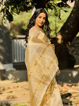Exclusive Premium Tusser Silk Saree with Elegant Embroidery & Designer Kalamkari Inspired Artistry
