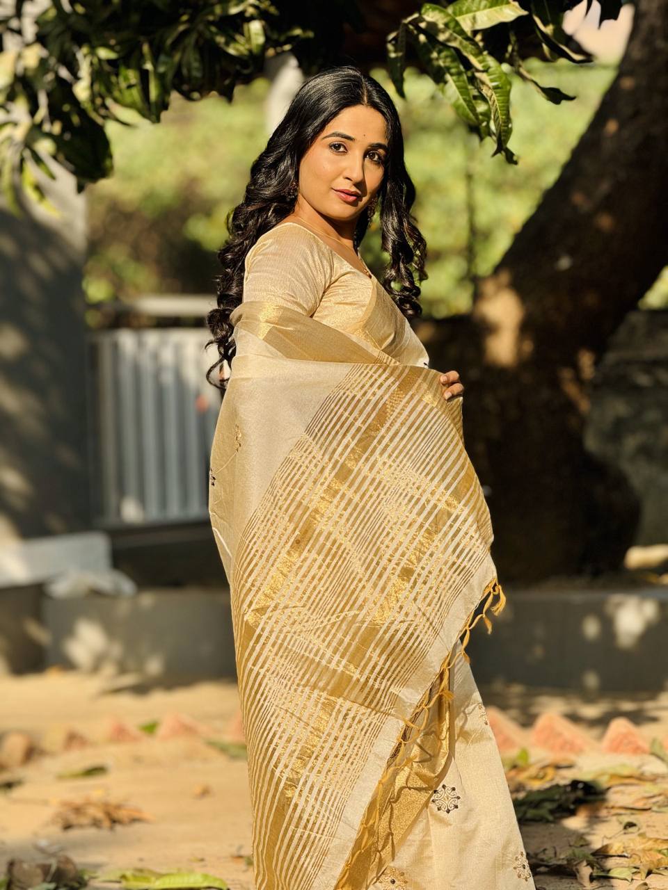 Exclusive Premium Tusser Silk Saree with Elegant Embroidery & Designer Kalamkari Inspired Artistry
