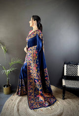 Authentic Pashmina Kashmiri Saree with All-Over Meenakari Weaves & Rich Woven Border – Luxury Artisan Heritage Wear