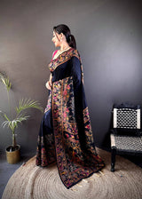 Authentic Pashmina Kashmiri Saree with All-Over Meenakari Weaves & Rich Woven Border – Luxury Artisan Heritage Wear