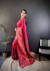 Authentic Pashmina Kashmiri Saree with All-Over Meenakari Weaves & Rich Woven Border – Luxury Artisan Heritage Wear