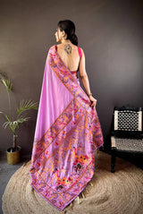 Authentic Pashmina Kashmiri Saree with All-Over Meenakari Weaves & Rich Woven Border – Luxury Artisan Heritage Wear