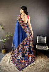 Authentic Pashmina Kashmiri Saree with All-Over Meenakari Weaves & Rich Woven Border – Luxury Artisan Heritage Wear