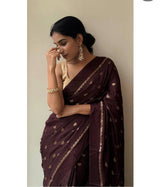 Premium Pure Viscose Soft Georgette Saree with Delicate Jacquard Butti & Elegant Satin Patta Border