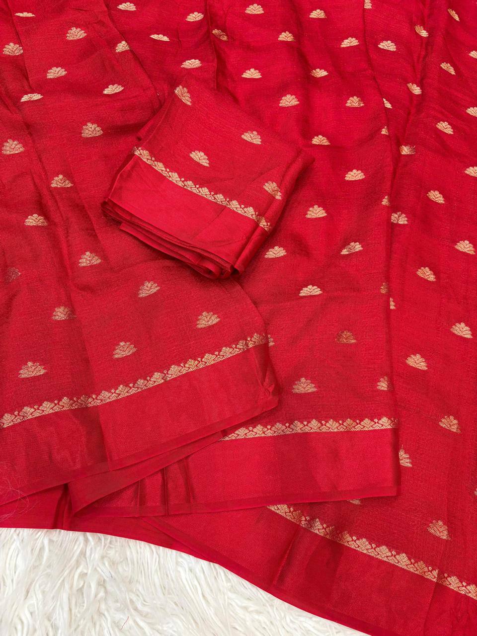 Premium Pure Viscose Soft Georgette Saree with Delicate Jacquard Butti & Elegant Satin Patta Border