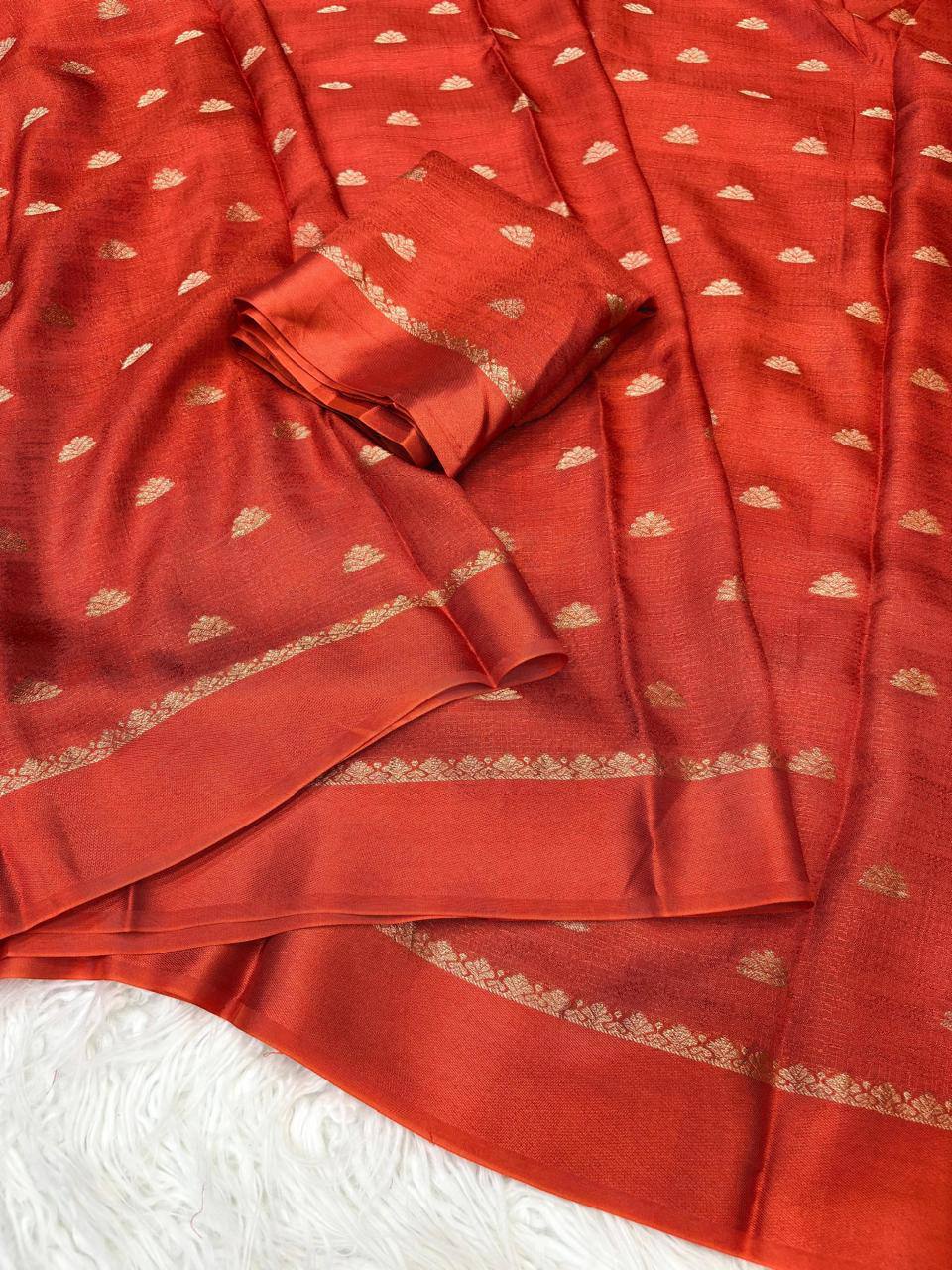 Premium Pure Viscose Soft Georgette Saree with Delicate Jacquard Butti & Elegant Satin Patta Border
