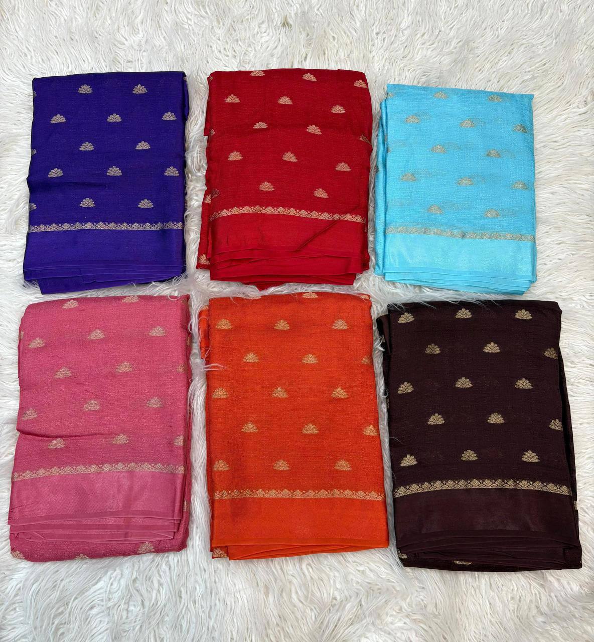 Premium Pure Viscose Soft Georgette Saree with Delicate Jacquard Butti & Elegant Satin Patta Border