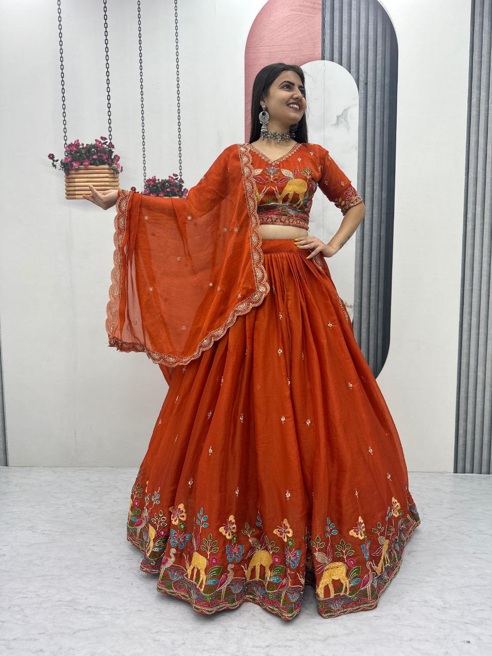 Designer Moss Shimar Lehenga Choli Set with Heavy Embroidery Thread & Pipe Val Work – Ready-to-Wear Luxury Celebration Ensemble