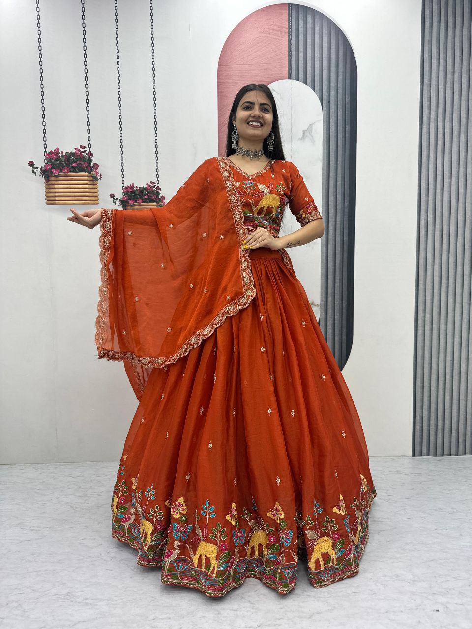 Designer Moss Shimar Lehenga Choli Set with Heavy Embroidery Thread & Pipe Val Work – Ready-to-Wear Luxury Celebration Ensemble