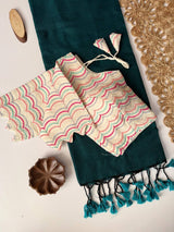 Product Title Handcrafted Khadi Cotton Saree with Designer Heavy Embroidery Aura Cotton Padded Blouse – Sustainable Luxury Ethnic Wear