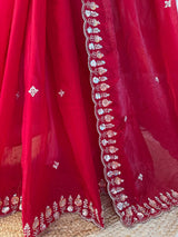 Designer Fendy Silk Festive Saree - Heavy Hand-Finished Beadwork & Sequin Embroidery with Unstitched Blouse