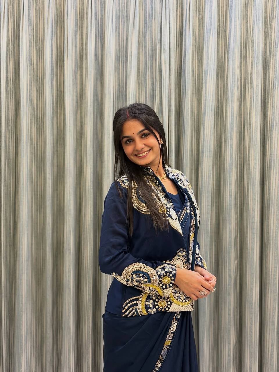 Ready-to-Wear Lehenga Saree Set with Embroidered Koti Jacket and Blouse