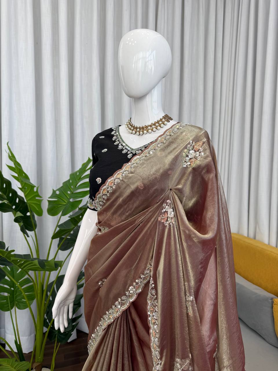 Fendy Silk Saree with Hand-Embroidery Beats  & Sequins Work | Designer Ethnic Wear