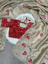 Two-Tone Gold Crush Silk Saree with Bandhej Handwork Cutdana Butta and Foil Print Stitched Blouse