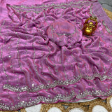 Pure Space Silk Party Wear Saree with Gold Beads, Sequins & Cutdana Handwork and Designer Work Blouse