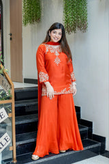 Handwork Mul Chanderi Kurta Sharara Set with Chiffon Dupatta