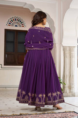 Faux Georgette Embroidered Gown Set with Sequence Work & Matching Pant